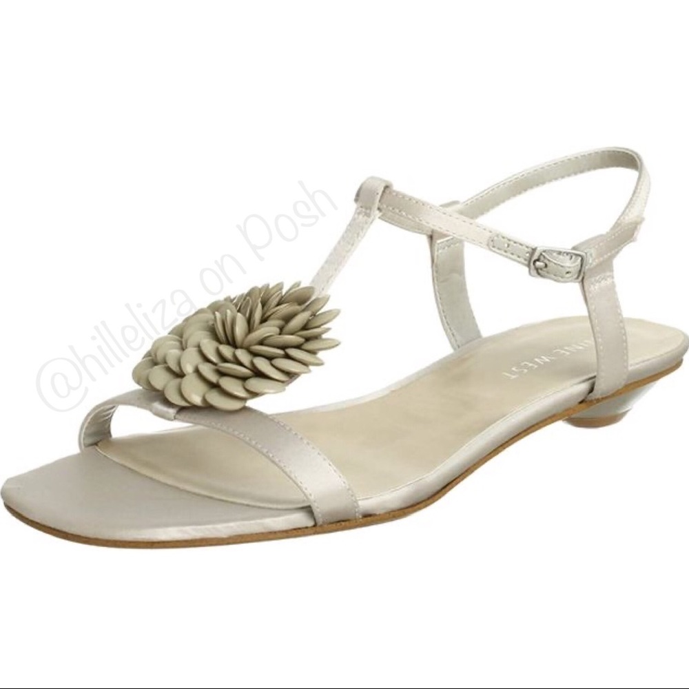 ✅FREE✅ Nine West silver satin flower sandals 6